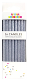Tall Solid Silver Glitter 16pc Candles Set