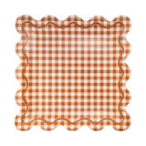 Rust Gingham Scalloped Square Paper Plates (x8)