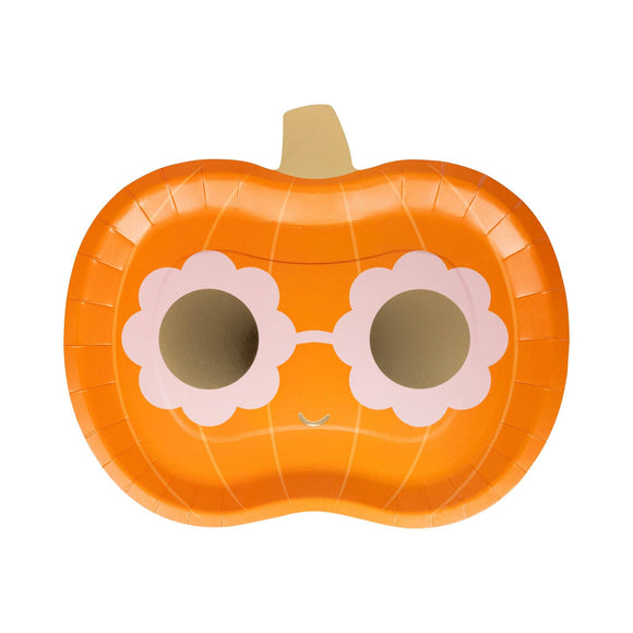 Groovy Pumpkin Shaped Paper Plates (x8)