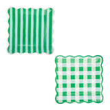 Gingham and Stripes Scalloped Square Plate Set (x8)