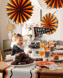 Orange and Black Large Tissue Fans Set of 3