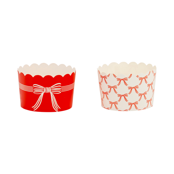 JUMBO Red & Cream Bows 8 oz Baking Cups (40 ct)