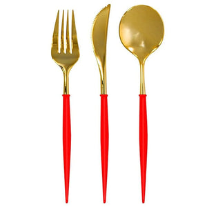 Red & Gold Bella Assorted Plastic Cutlery/24pc, Service for 8