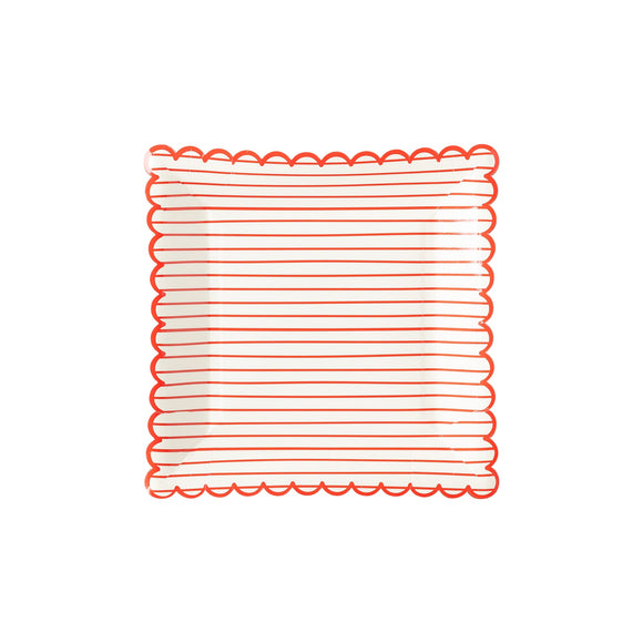 Red Striped Scalloped Plates (x8)