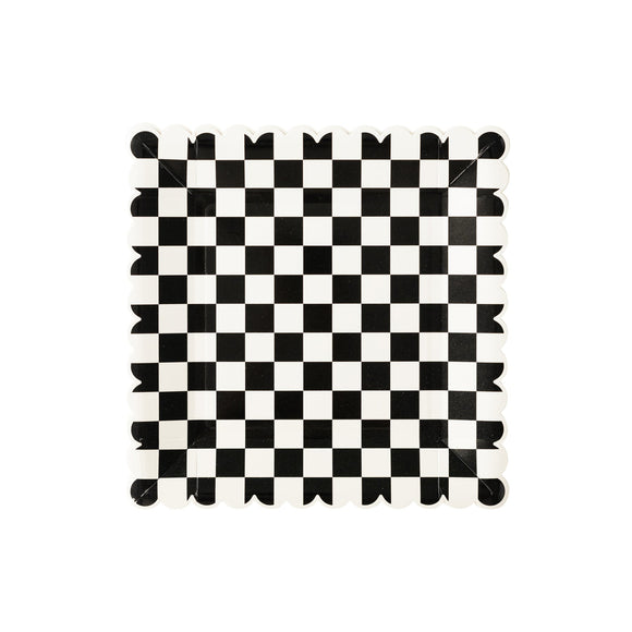 Black & White Checked Scalloped Plate (x8)