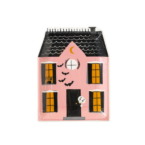 Whimsical Pink Haunted House Shaped Plates (x8)