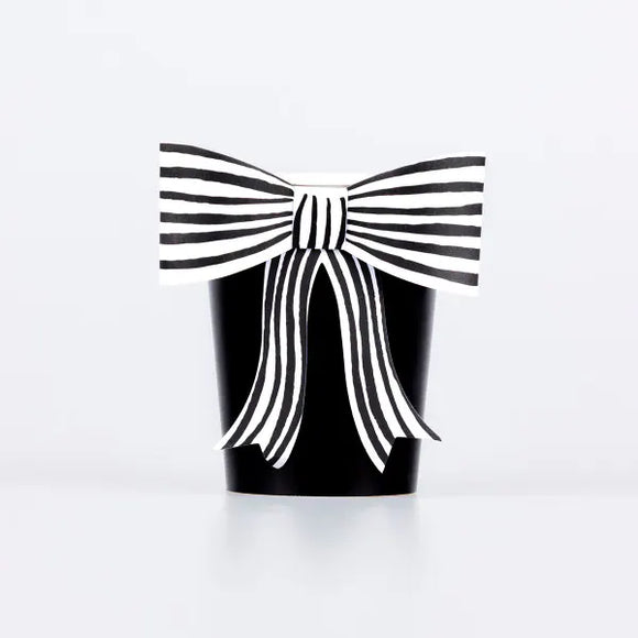Black & White Stripy Bow Cups (x8)