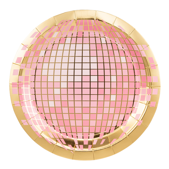 Pink Disco Ball Paper Plates (x8)
