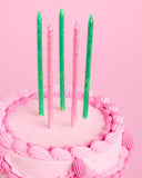 Pink & Green Glitter Cake Candles 10pc