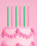 Pink & Green Glitter Cake Candles 10pc