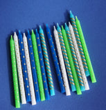 Blue & Green Metallic Patterned 16Pc Candle Set