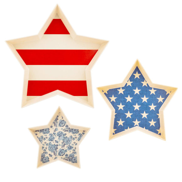 Hamptons Star Shaped Bamboo Reusable Tray Set of 3