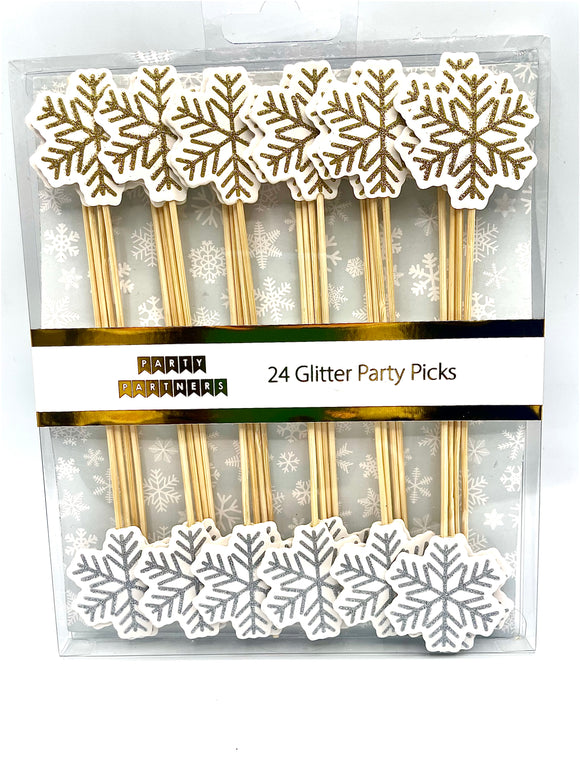 Glitter Snowflake Party Picks