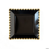 Black Scalloped 9” Square Dinner Plates