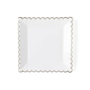 White & Silver Square Scalloped Plates (x8)