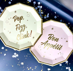“Pop, Fizz, Clink! & Bon Appetit Dinner Plates (10)